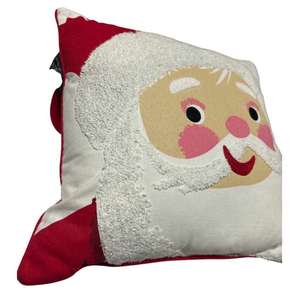 Santa Claus Decorative Throw Pillow With Textured White Beard & Red Plaid Back - Picture 3 of 5